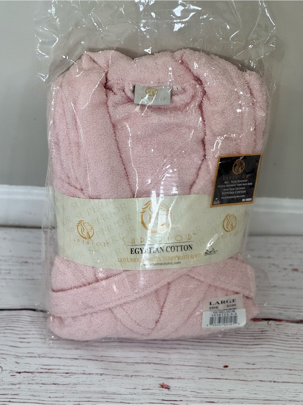 Superior Egyptian Cotton Pink Terry Bath Robe - Large